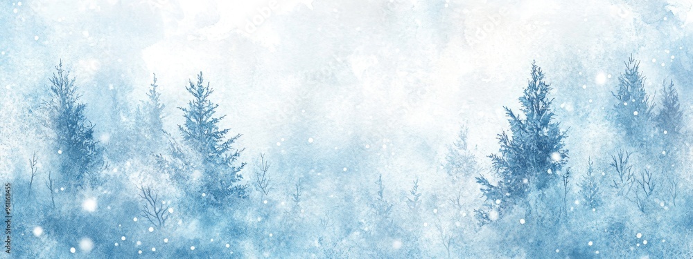 Ethereal Winter Landscape: A Serene Scene of Snow-Covered Trees in Cool Blue Tones Ethereal Winter Landscape: A Serene Scene of Snow-Covered Trees in Cool Blue Tones