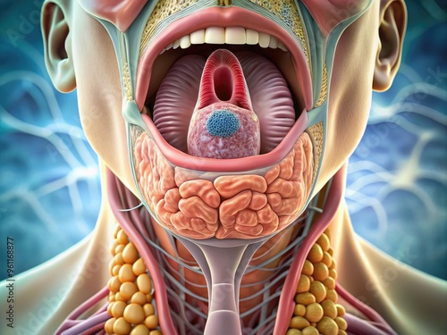 Close-Up Microscopic View Of Human Throat Anatomy Showcasing Glandular Structures And Tissue Formations photo