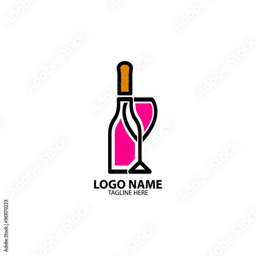 wine bottles and glasses logo design vector