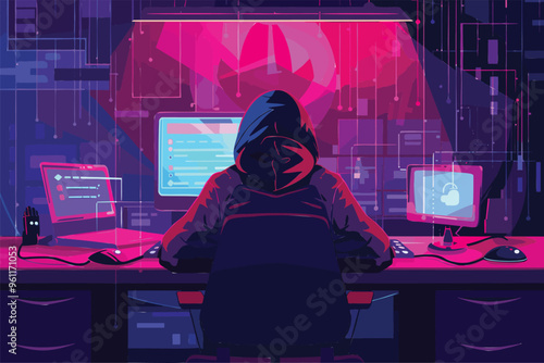 Ransomware concept - Hacker holds key demanding money, user gives payment for encrypted data access after network attack piracy danger