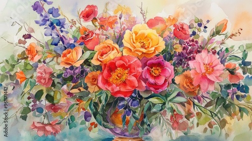 Wallpaper Mural Vibrant Watercolor Floral Arrangement Capturing Nature's Beauty in a Colorful Bouquet Torontodigital.ca