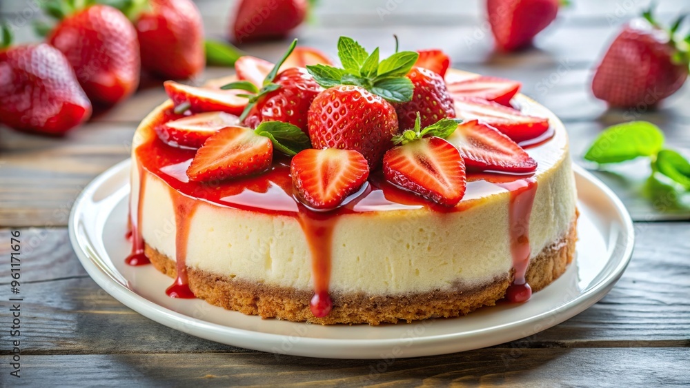 Tasty cheesecake monoportion with strawberries and vanilla glazed Fisheye, cheesecake, strawberries, vanilla, monoportion Tasty cheesecake monoportion with strawberries and vanilla glazed Fisheye, cheesecake, strawberries, vanilla, monoportion