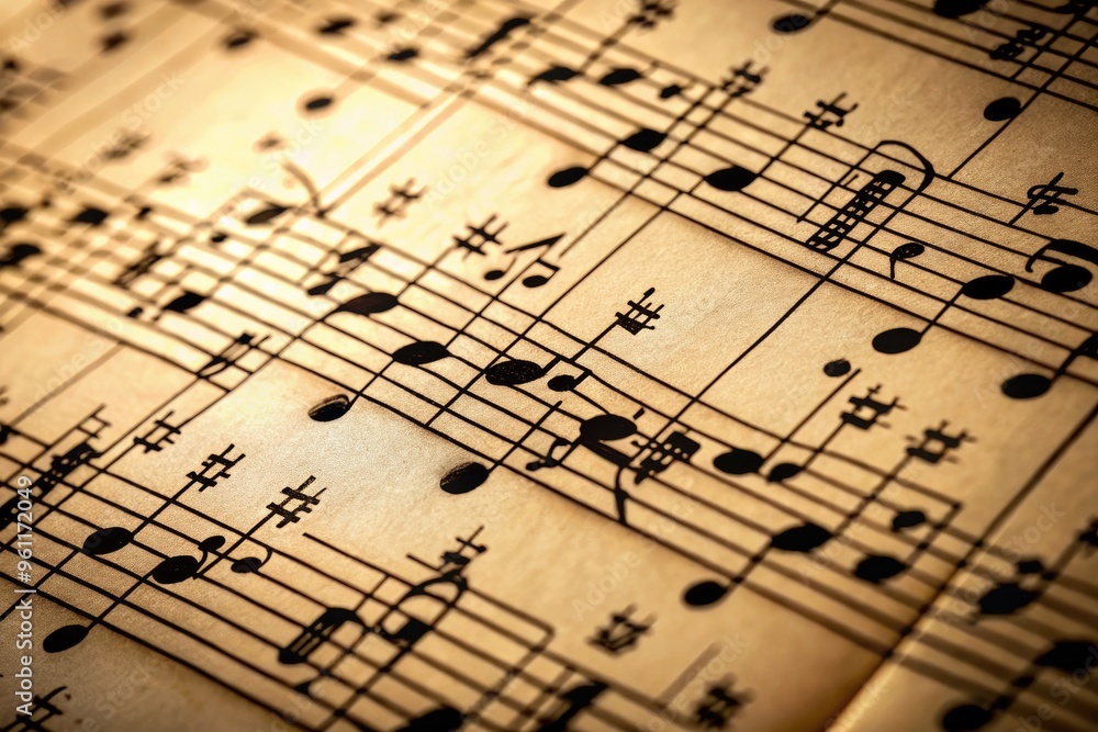 Close-Up Of Musical Notes Printed On Staves From A Music Sheet Close-Up Of Musical Notes Printed On Staves From A Music Sheet