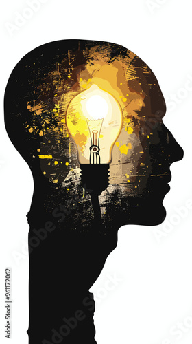 Silhouette of Human Head with Light Bulb Pathway, Representing the Journey to Creative Innovation