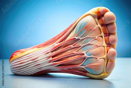 Close-Up Of The Sole Of A Foot, Showcasing Its Anatomical Features Such As The Toes, Plantar Fascia, And Arch. photo