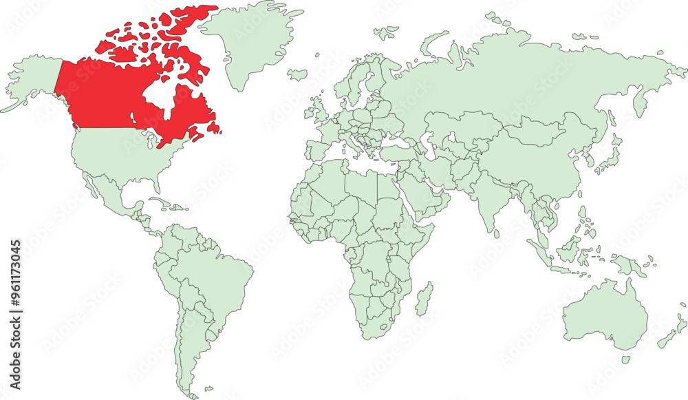 Obraz premium Canada mentioned in world map
