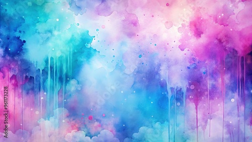 Abstract watercolor background in shades of blue, pink, and purple with soft pastel splashes and fringe bleed painting, perfect for artistic projects or design photo