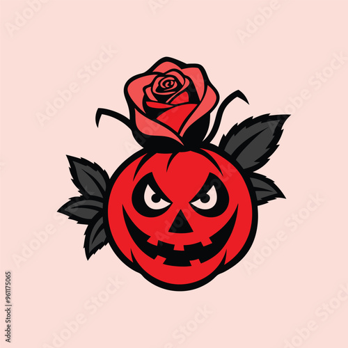 Halloween eyes with red rose silhouette illustration isolated on white background 