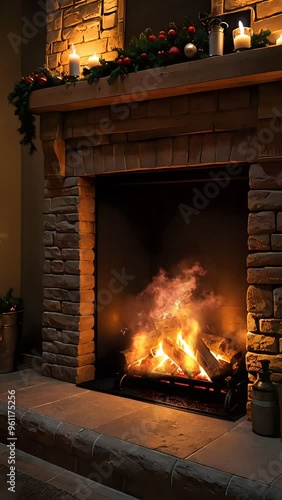 Kamin im warmen Raum 9x16. Video für Design.