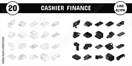 Cashier Finance Line Glyph Vector Illustration Icon Sticker Set Design Materials