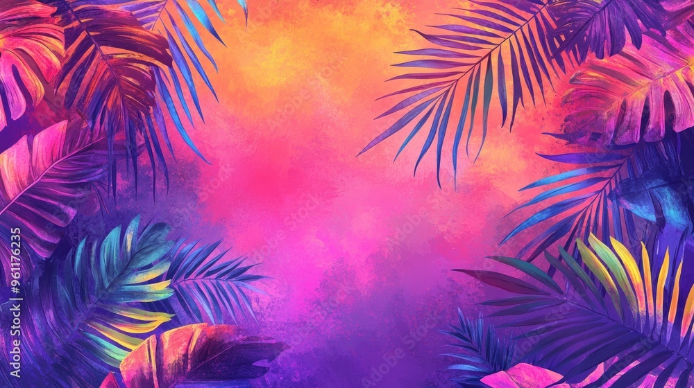 Vibrant Tropical Leaves Creating an Artistic Colorful Background Vibrant Tropical Leaves Creating an Artistic Colorful Background