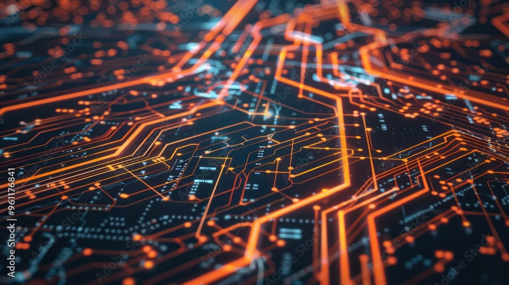 Abstract Circuitry - Glowing Orange Lines on a Black Background Abstract Circuitry - Glowing Orange Lines on a Black Background