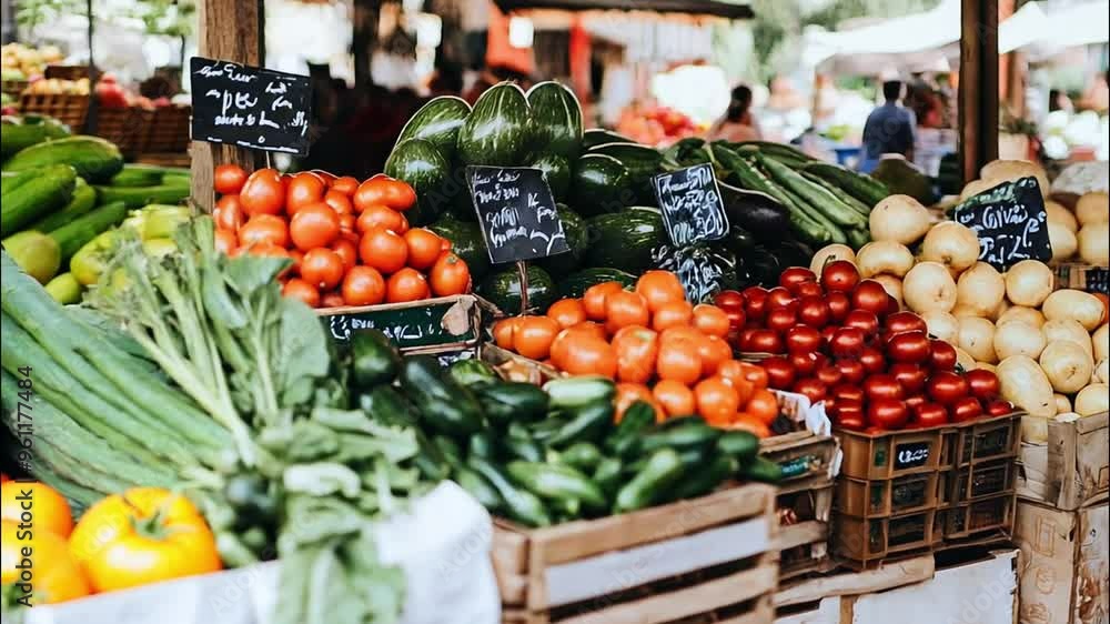 A Vibrant Display of Fresh Produce at an Outdoor Market A Vibrant Display of Fresh Produce at an Outdoor Market
