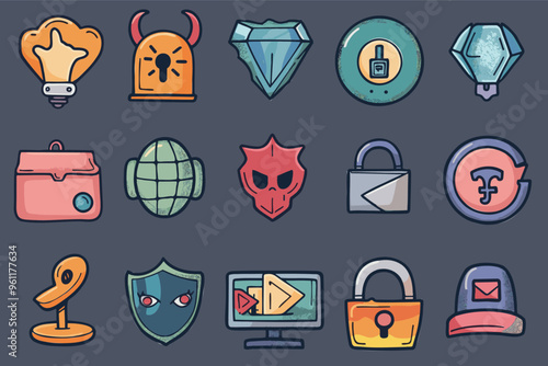 Various CAPTCHA Icons for Internet Safety and Security