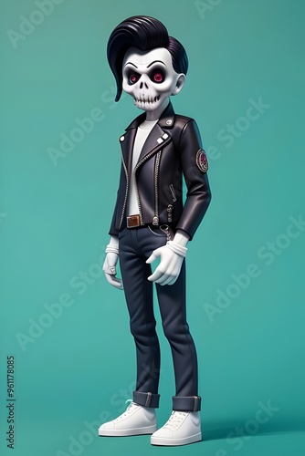 toy, 3d, Ghoul dressed as a vintage greaser in a cool pose. Halloween.