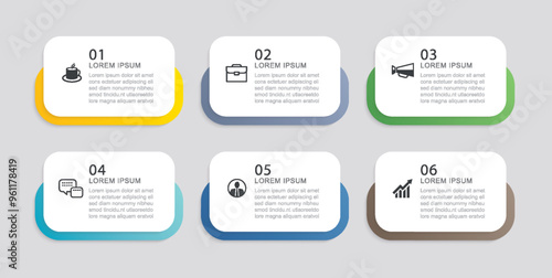 6 data infographics tab paper index template. Illustration business abstract background.