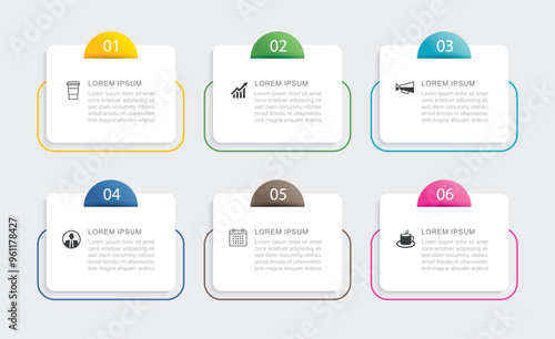 6 data infographics tab paper index template. Illustration business abstract background.