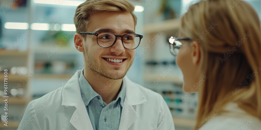 Obraz premium Friendly Pharmacist Smiling at a Customer