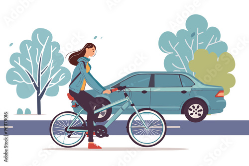 Woman Prioritizing Bicycle Over Car, Advocating for Eco-Friendly Choices in Urban Transport