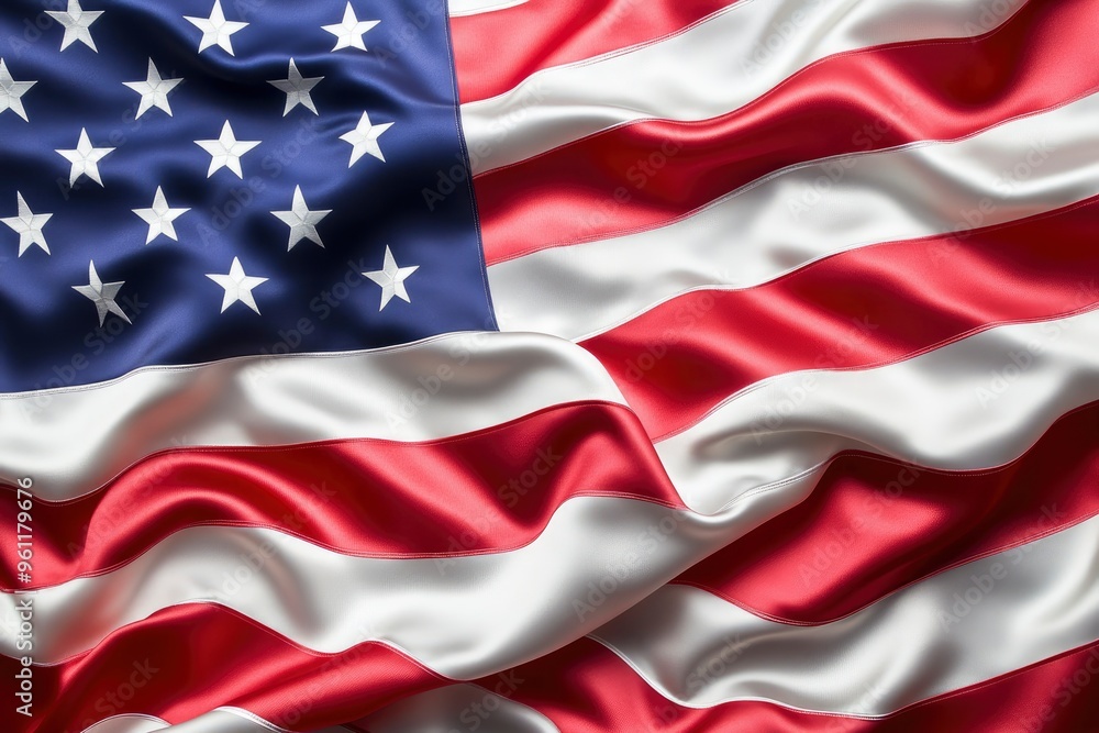 The American flag is shown with a silky texture, its stars and stripes flowing elegantly with generative ai The American flag is shown with a silky texture, its stars and stripes flowing elegantly with generative ai