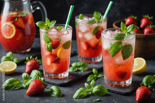 Wallpaper Mural Strawberries and basil lemonade or strawberry lemon mojito Torontodigital.ca