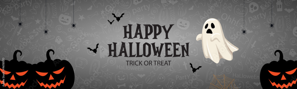 Naklejka premium Happy halloween vector illustration set with halloween social media post black and white halloween post with dark background