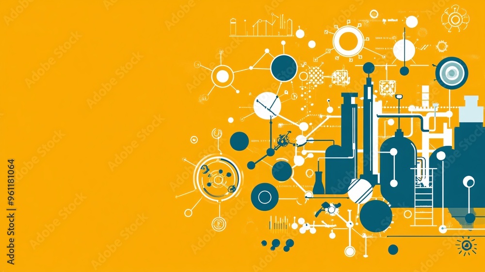 Chemical reactor with chemical formulas and molecular structures in ...