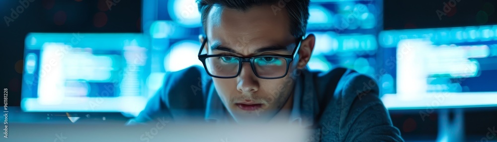 Concentrated Programmer Working Late at Night Concentrated Programmer Working Late at Night