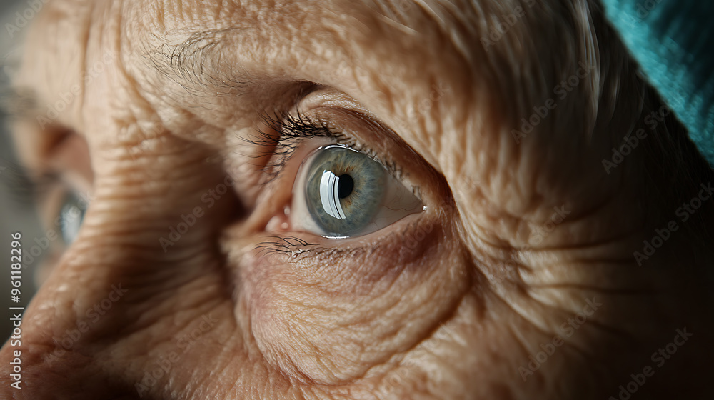 Close-up of an elderly person's eye, reflecting emotions and life experiences through its intricate details and deep colors. Close-up of an elderly person's eye, reflecting emotions and life experiences through its intricate details and deep colors.