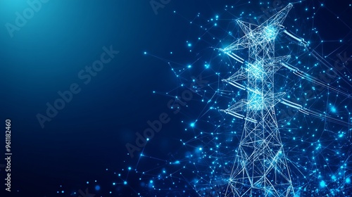 Electrical engineering smart grid system with power lines and energy waves in flat design Vector look Digital art Large space for text in center Stock Photo with copy space