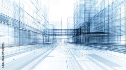 Civil engineering blueprint of modern city infrastructure with highways and buildings in flat design Vector look Digital art Large space for text in center Stock Photo with copy space