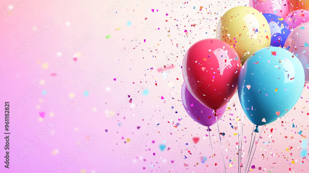 Bright festive balloons with colorful confetti create joyful atmosphere. Perfect for celebrations and parties! Bright festive balloons with colorful confetti create joyful atmosphere. Perfect for celebrations and parties!