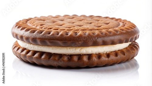 chocolate cream biscuit with a creamy filling isolated on a white background, cream, delectable, treat, baked, favorite, white,chocolate, food, delectable, scrumptious, close-up, sugar