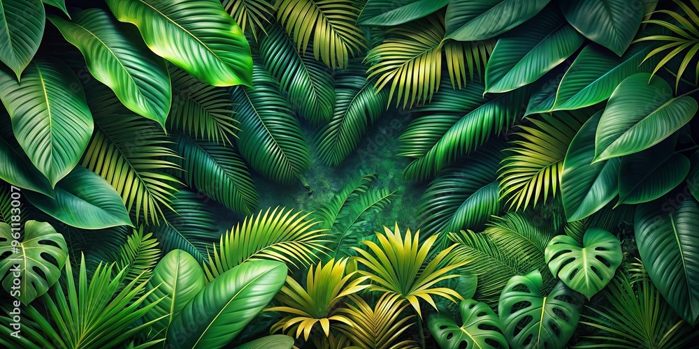Lush tropical leaves background with vibrant green foliage perfect for summer designs Lush tropical leaves background with vibrant green foliage perfect for summer designs