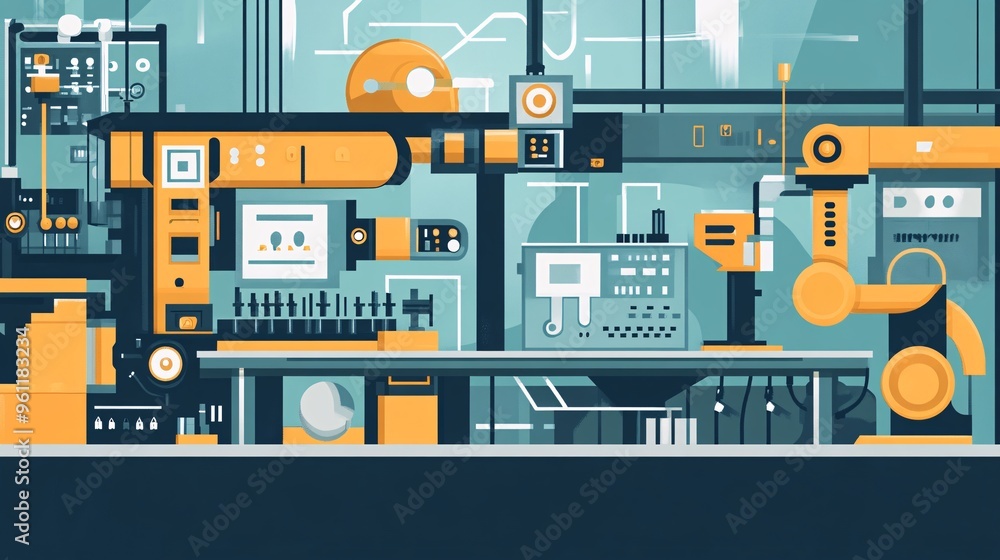 Engineering concept with large central space, elements on sides. Engineering concept with large central space, elements on sides.