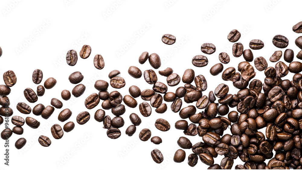 Naklejka premium Coffee beans scattered on white background, high detail Transparent PNG file