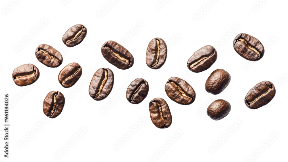 Coffee beans scattered on white background, high detail Transparent PNG file Coffee beans scattered on white background, high detail Transparent PNG file