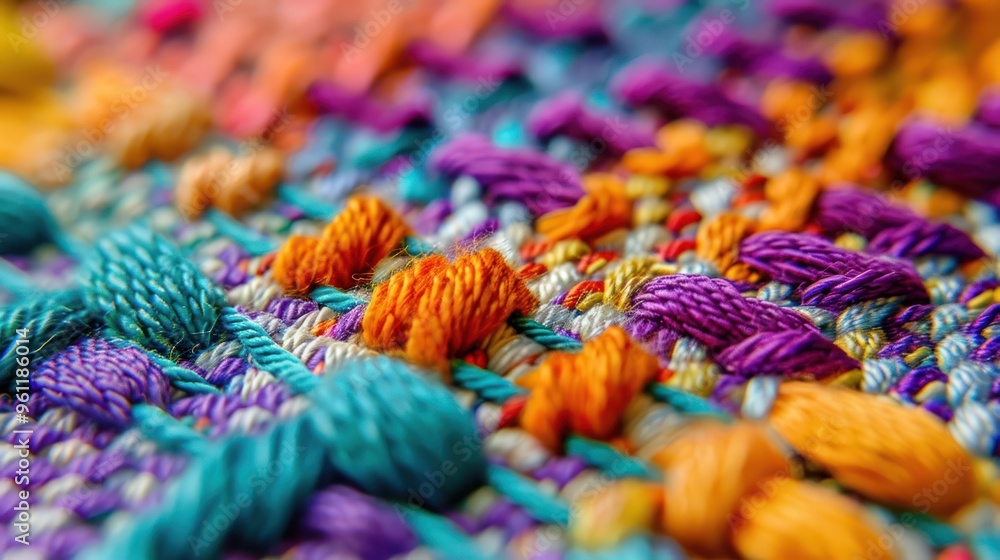 Colorful Woven Fabric Close-Up Colorful Woven Fabric Close-Up