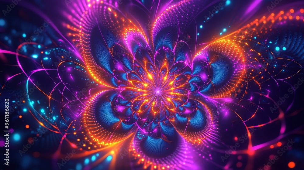 Fototapeta premium Abstract glowing flower with neon colors.