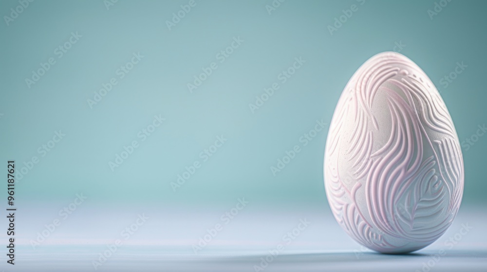 Elegant Textured Easter Egg on Soft Blue Background Elegant Textured Easter Egg on Soft Blue Background