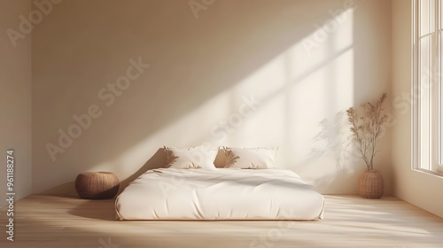 Cozy and Minimalist Bedroom with Natural Lighting and Relaxing Atmosphere