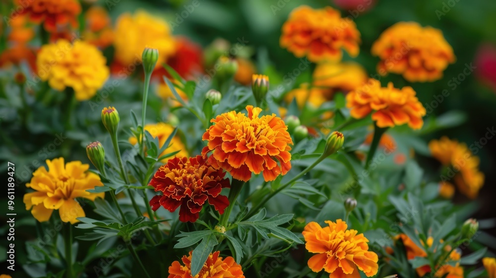 Beautiful Orange and Yellow Flowers with Leaves in Bunches Beautiful Orange and Yellow Flowers with Leaves in Bunches
