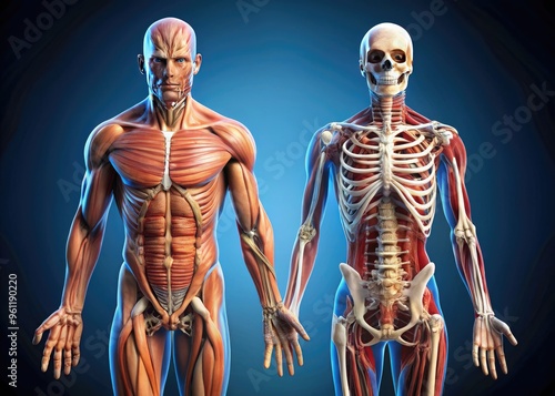 Diagram Featuring The Skeletal And Muscular Systems, Showcasing The Intricacies Of The Human Body'S Anatomy