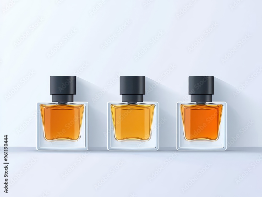 Small perfume sample bottles, sleek packaging, flat design illustration Small perfume sample bottles, sleek packaging, flat design illustration
