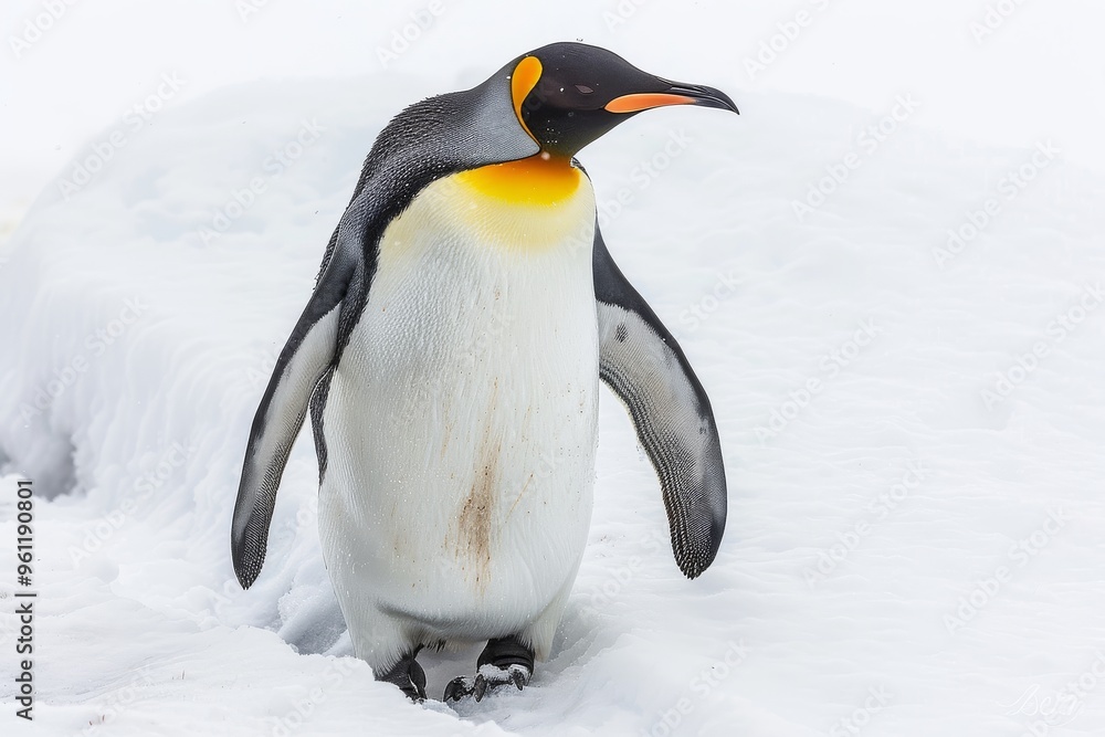 Fototapeta premium Penguin Walking in the Snow on White Background with Clipping Path