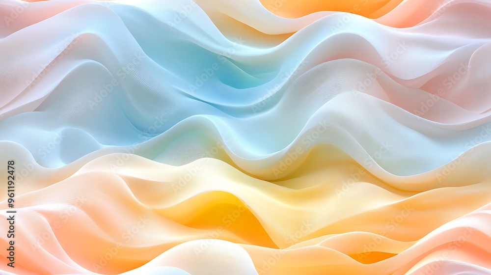Fototapeta premium Soft pastel waves in shades of pale yellow, light blue, and blush pink,