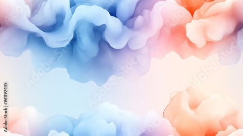 Soft pastel watercolor blobs in muted hues of peach, pale blue, and light lavender, arranged in an abstract pattern with organic shapes and smooth, flowing color transitions --ar 16:9 --no logo --tile photo