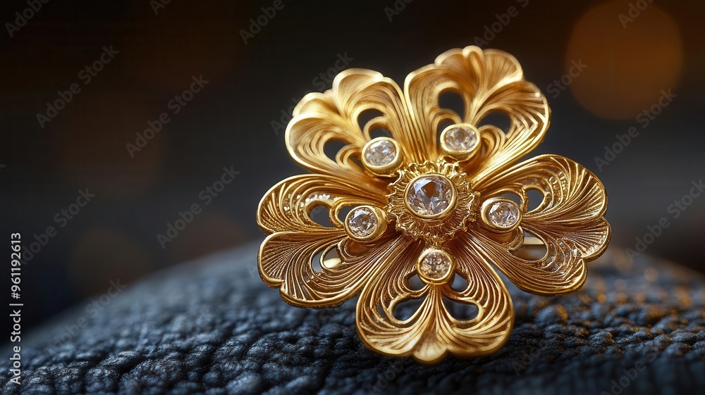 Obraz premium Stunning golden flower brooch adorned with sparkling stones, perfect for adding elegance to any outfit or jewelry collection.