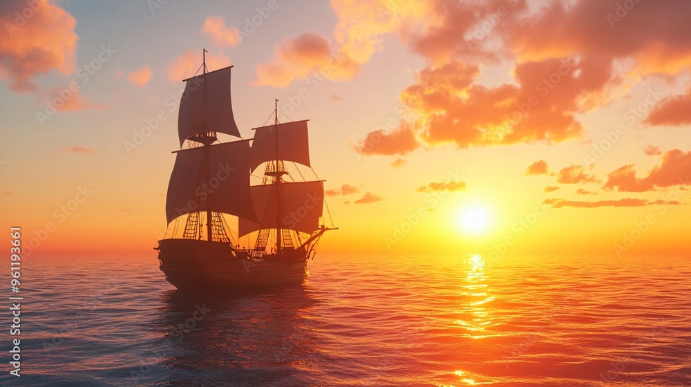Obraz premium ship in the sunset