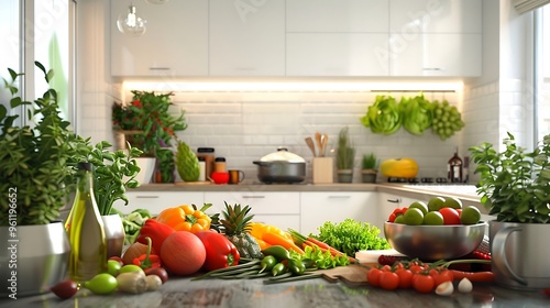 Fresh vegetables on the table in the kitchen